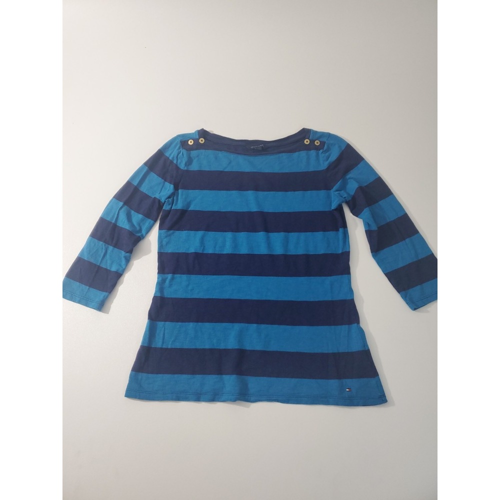 Tommy Hilfiger Women's 3/4 Sleeve Blous3, Stripes, Medium